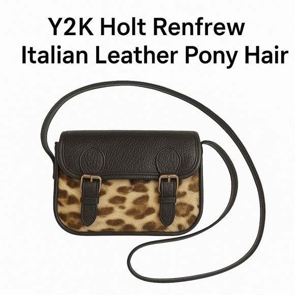 HOLT RENFREW Italian Leather Pony Hair Crossbody Bag Vintage Y2K Small - Picture 1 of 16